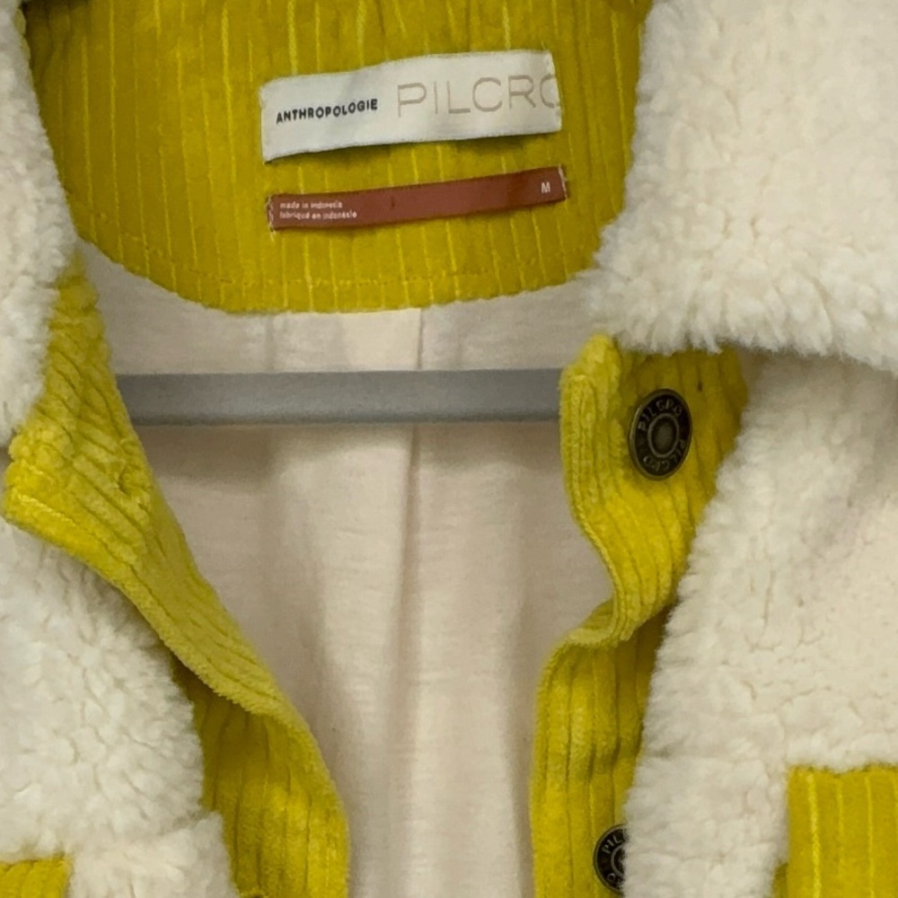 NWOT Leslie Corduroy-Trimmed Sherpa Jacket Yellow White Size M - Picture 6 of 6
